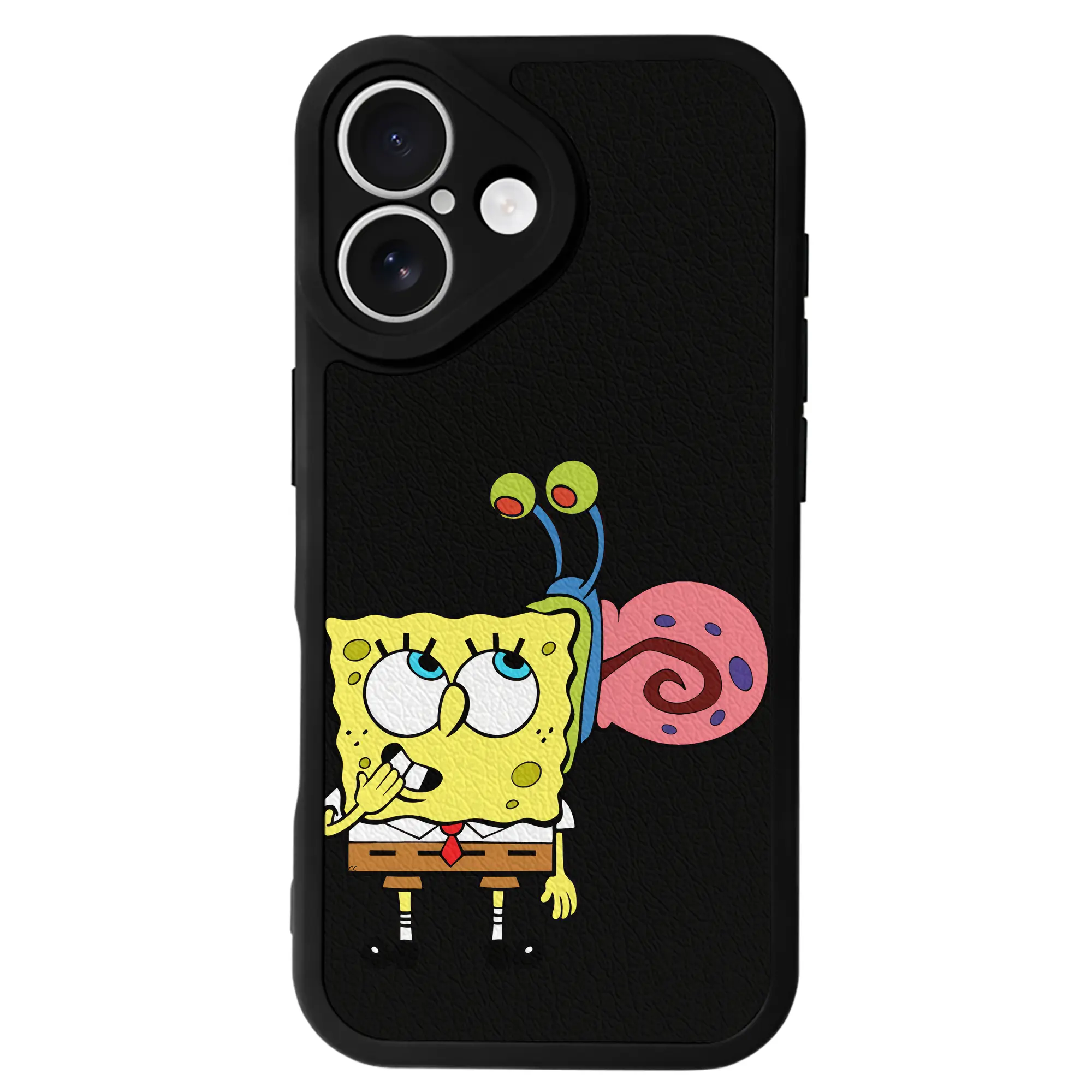 スポンジボブ グッズ カタツムリさん - IPhone 16シリーズ対応 ・ シリコンスマホケース ・ レザー調 ・ 高精度フィット ・ 耐衝撃 ・ ワイヤレス充電対応 ・ 精密カット